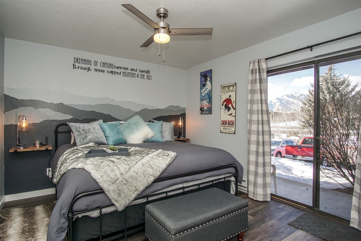 Relaxing king suite with soft textures and a calming retreat-like feel.