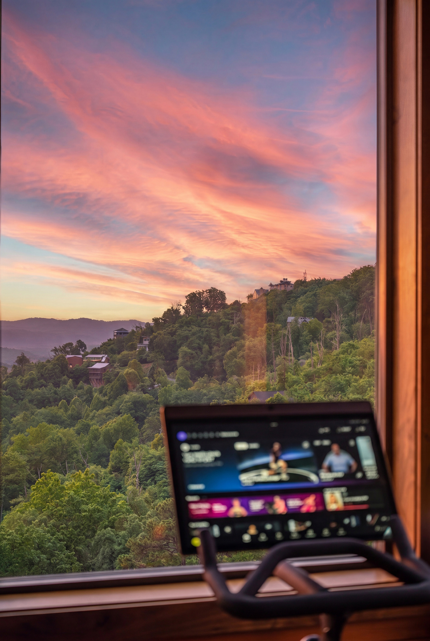 🚴 Ride Into the Smokies – As morning light spills over the mountains, hop on the Peloton & pedal while Smoky Mountain views stretch beyond the window. It’s more than a workout—it’s a moment to move, breathe, and start the day inspired.