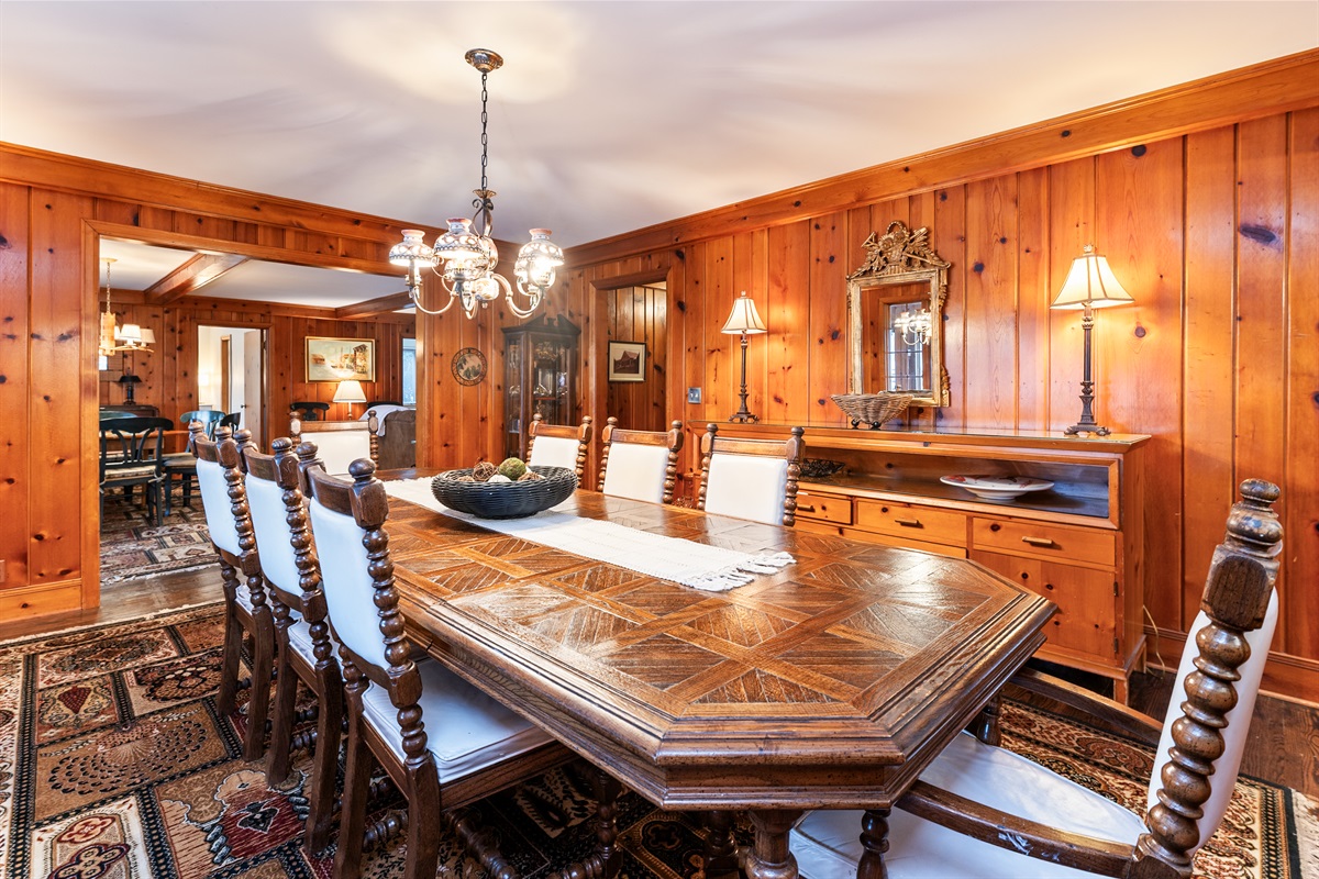 Enjoy a meal around this vintage table that seats 8- Mani house