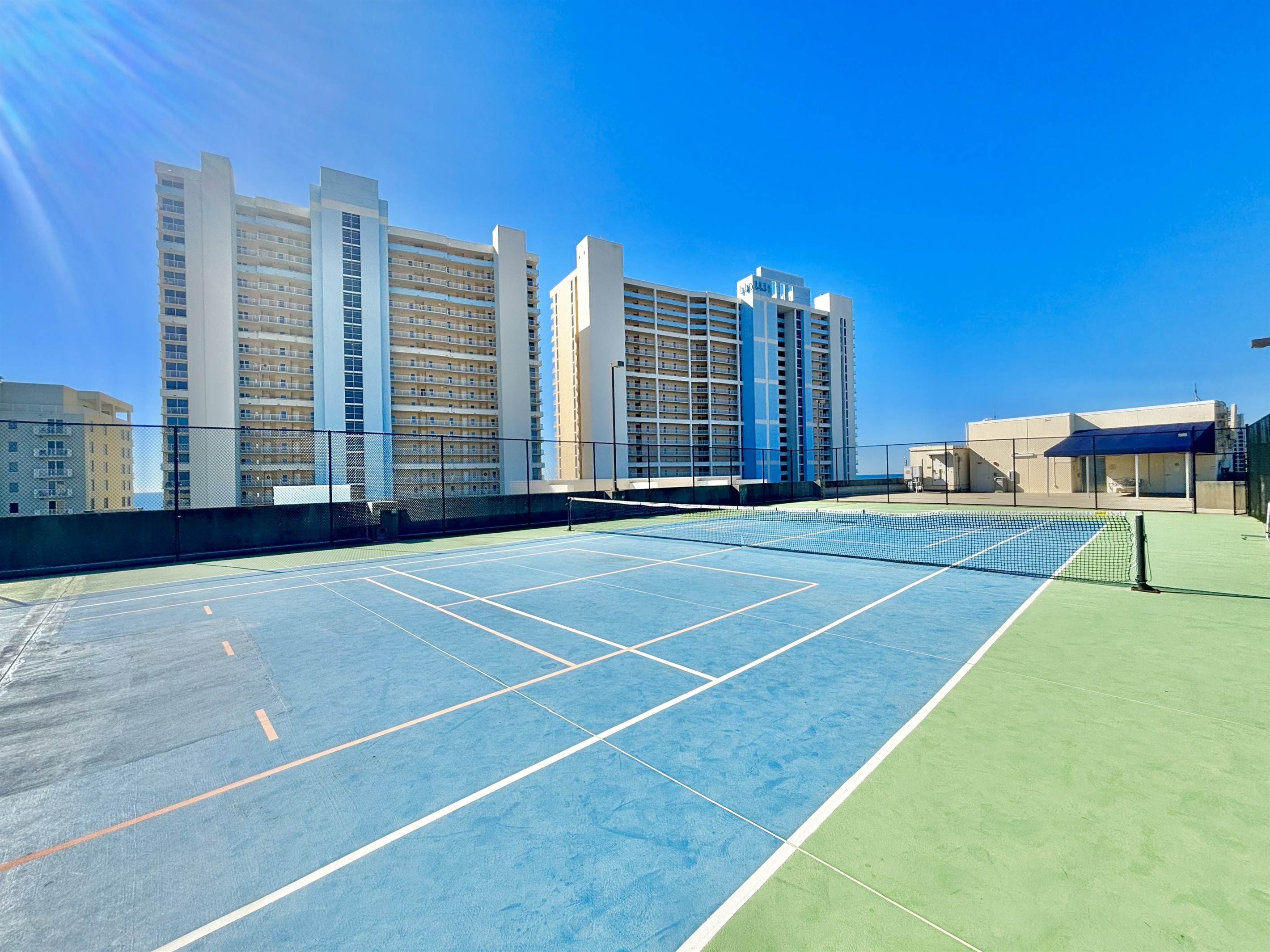 Tennis and pickleball courts available on top of parking garage!