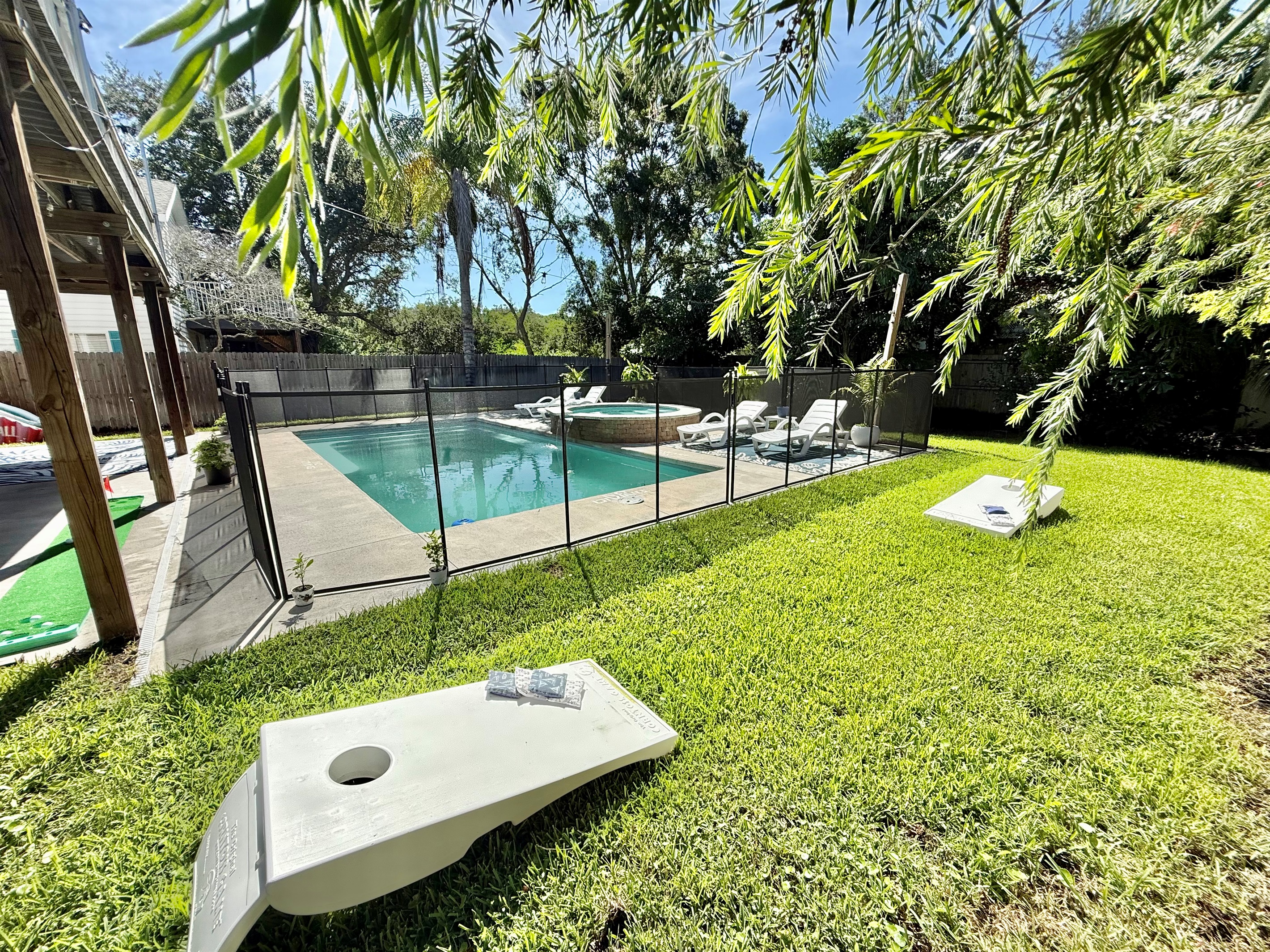 Surrounded by fencing and greenery, enjoy your own secluded outdoor retreat.