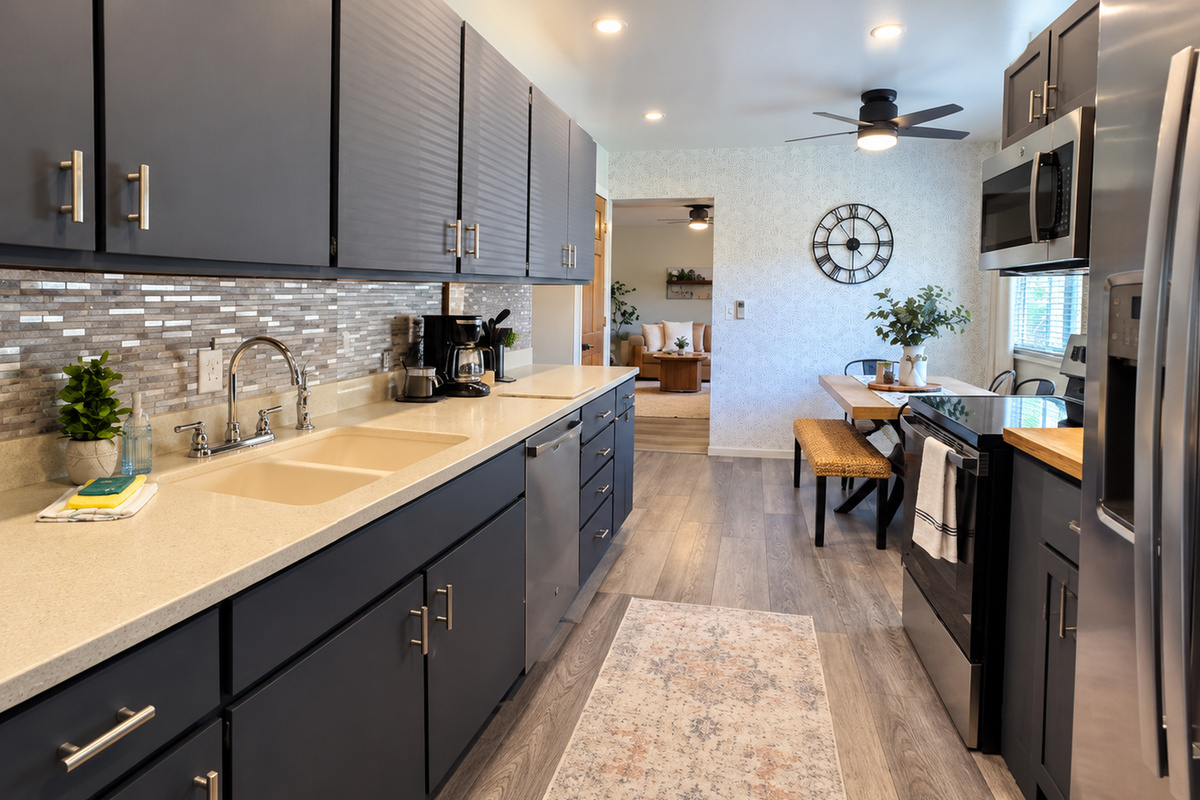 Room to cook, dine, and feel at home in our well-equipped kitchen.