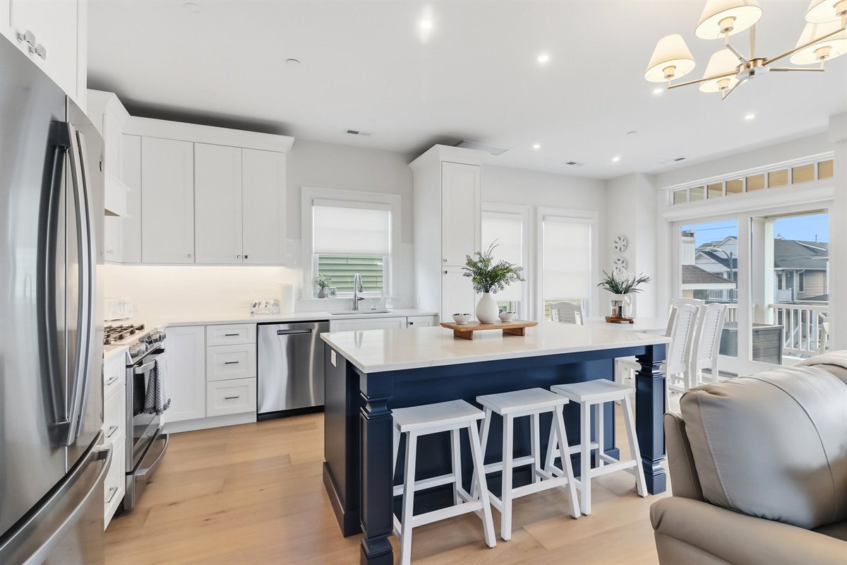 Kitchen island which can seat three