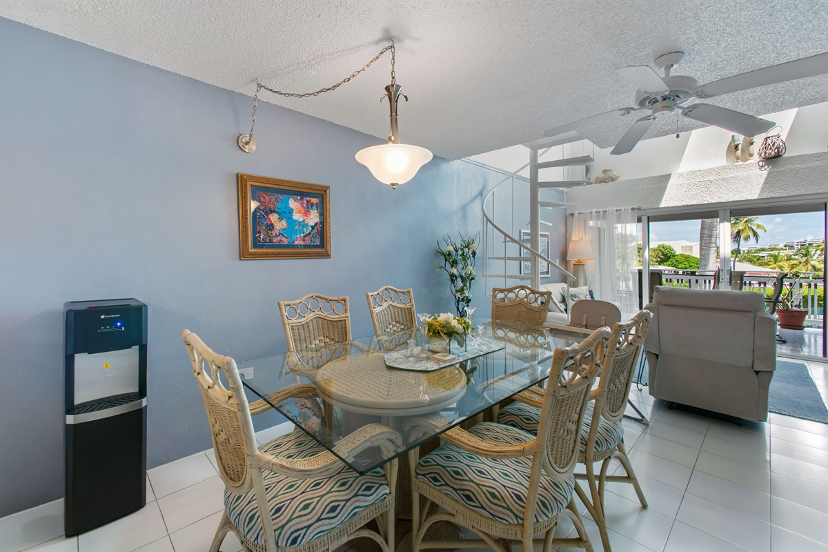 There is a water cooler, we don't supply the jugs but you can grab some 5 gallon jugs from Food Center, only a 5 minute drive away.