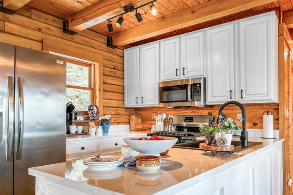 The kitchen island is the heart of the space.