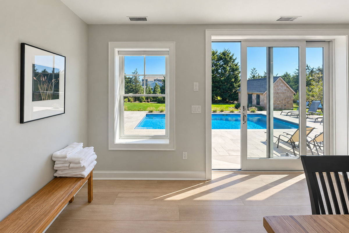 Sitting area with pool views