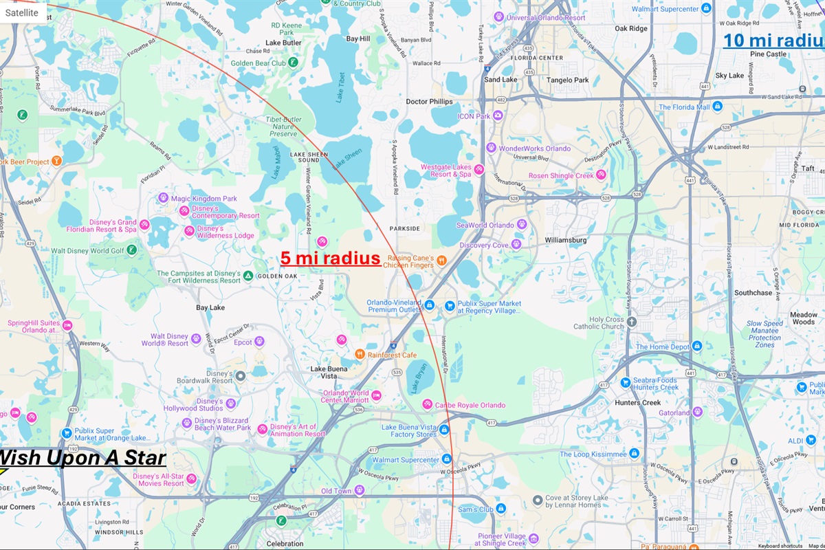 Plenty of thing to go to & do within a 5 mile (Disney Parks), & 10 mile (Universal, Seaworld, Orlando Airport) radius!