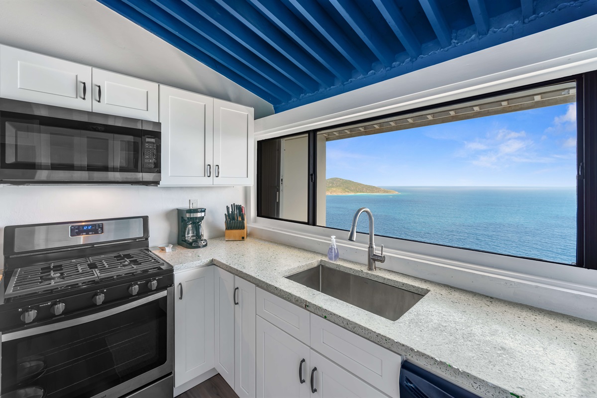 Whip up morning coffee or evening cocktails with the Caribbean right outside your window.