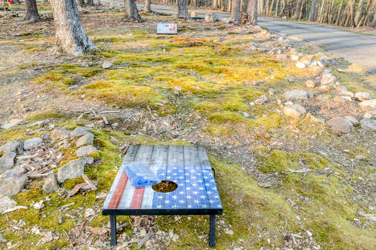 Enjoy outdoors with corn hole, horse shoe and putting green