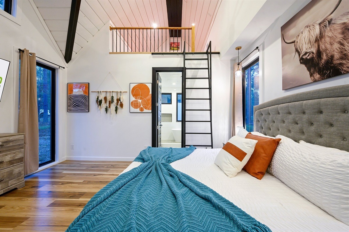 Climb up to a dedicated area for movement and wellness.