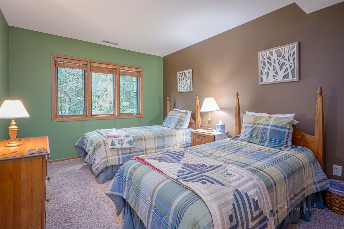 Downstairs bedroom - two twin beds & private access to bathroom