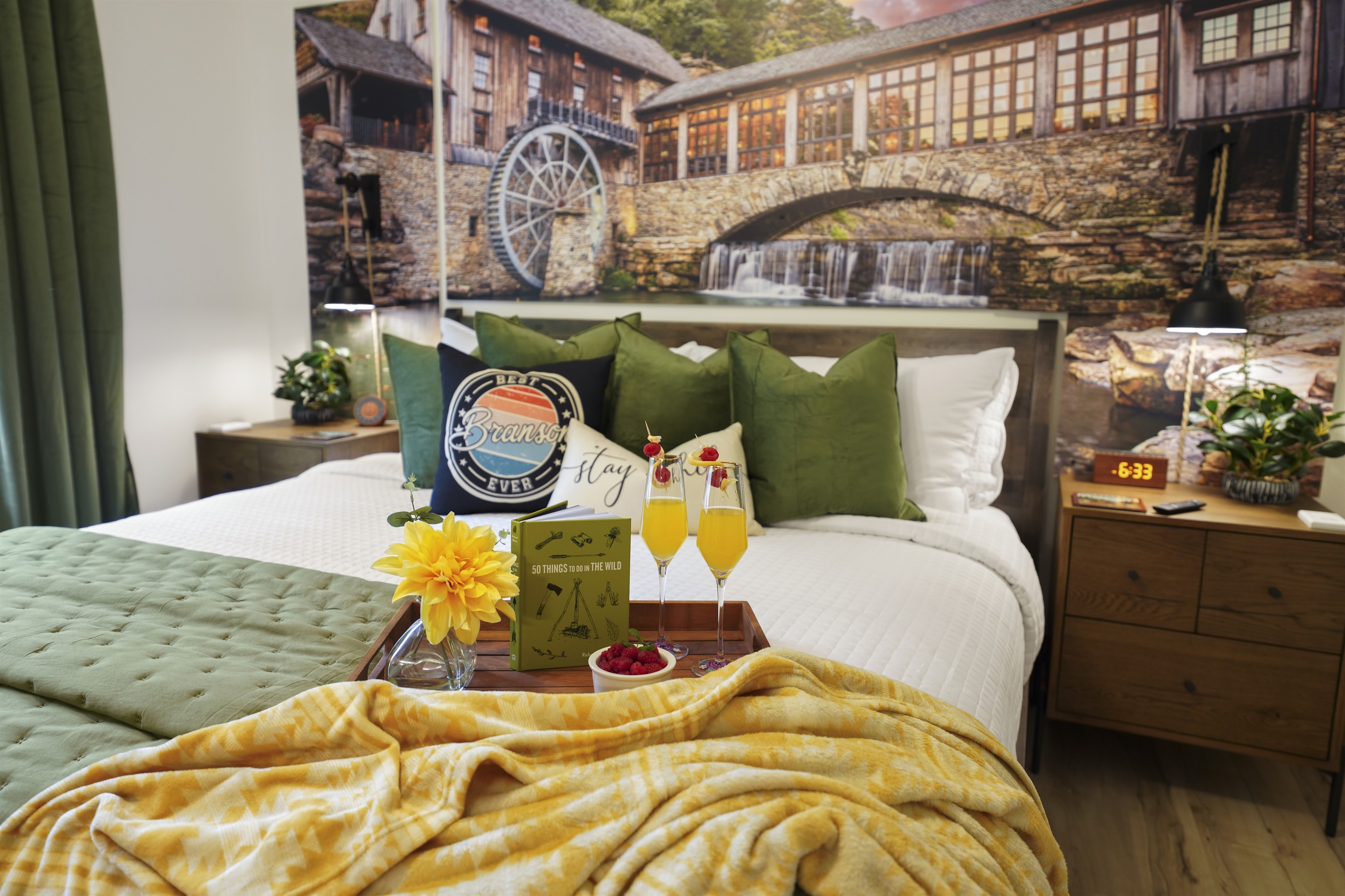 Our Dogwood Canyon Room on the main level with luxury king mattress, ensuite bathroom and smart tv