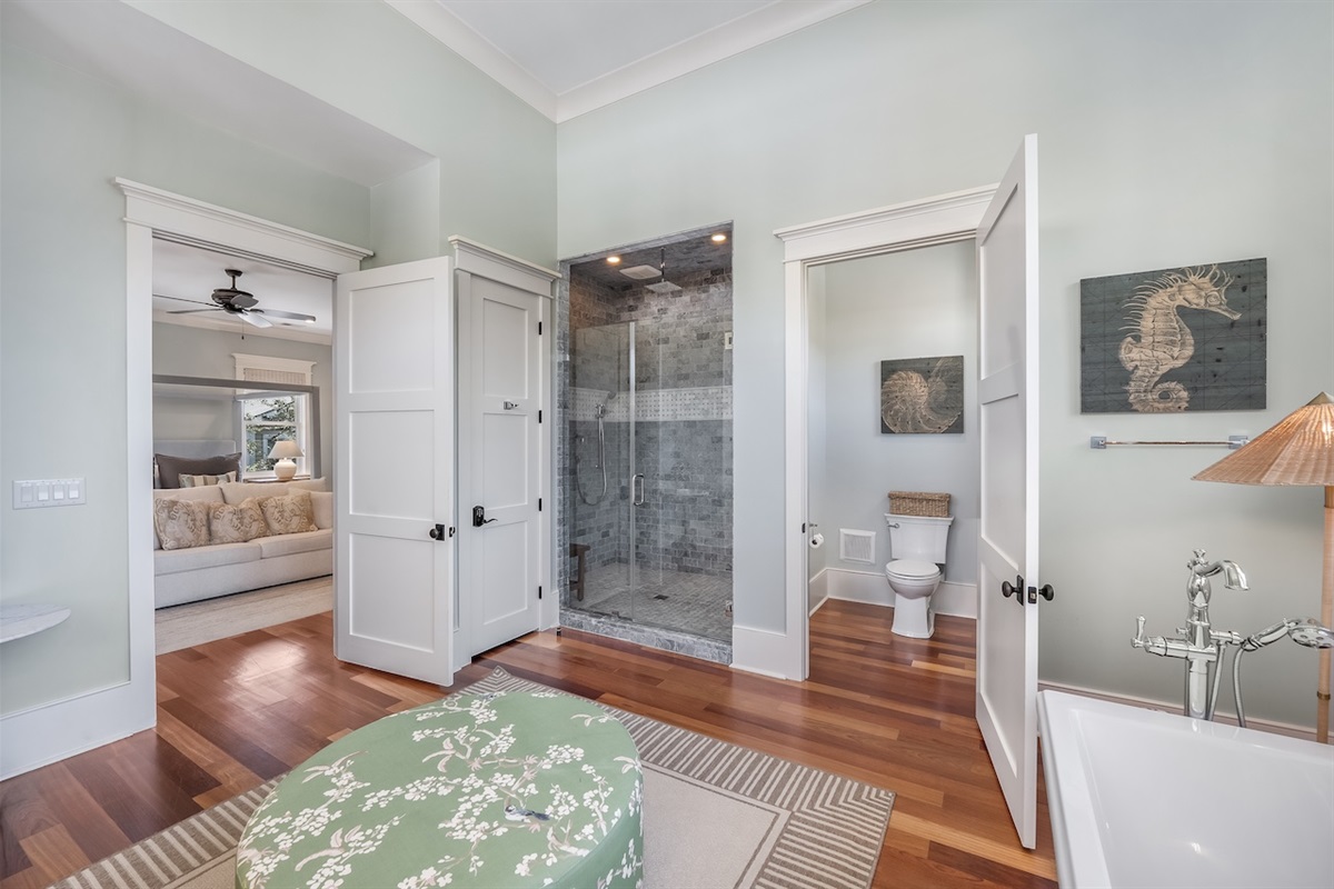 Bathroom 1: Shower + Tub Shore Thing | 4001 Palm Blvd | Isle of Palms, SC | IOP Escapes