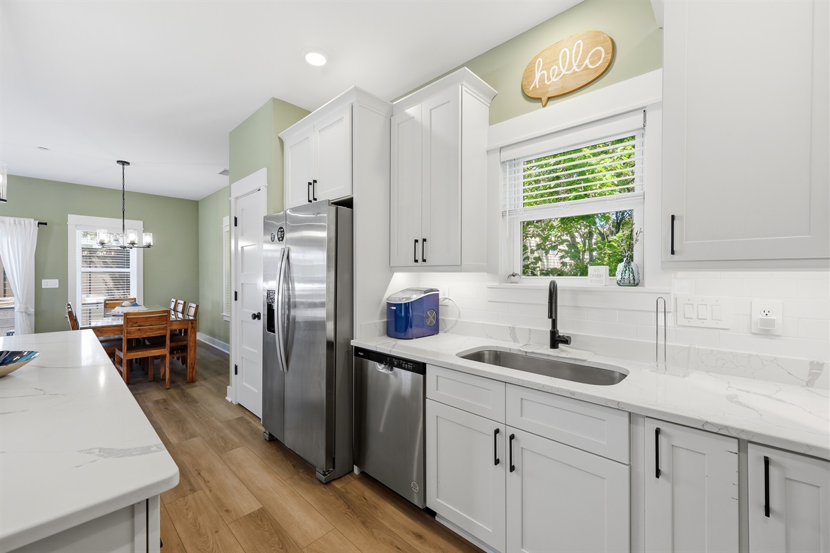 Modern kitchen with stainless steel appliances and ample counter space