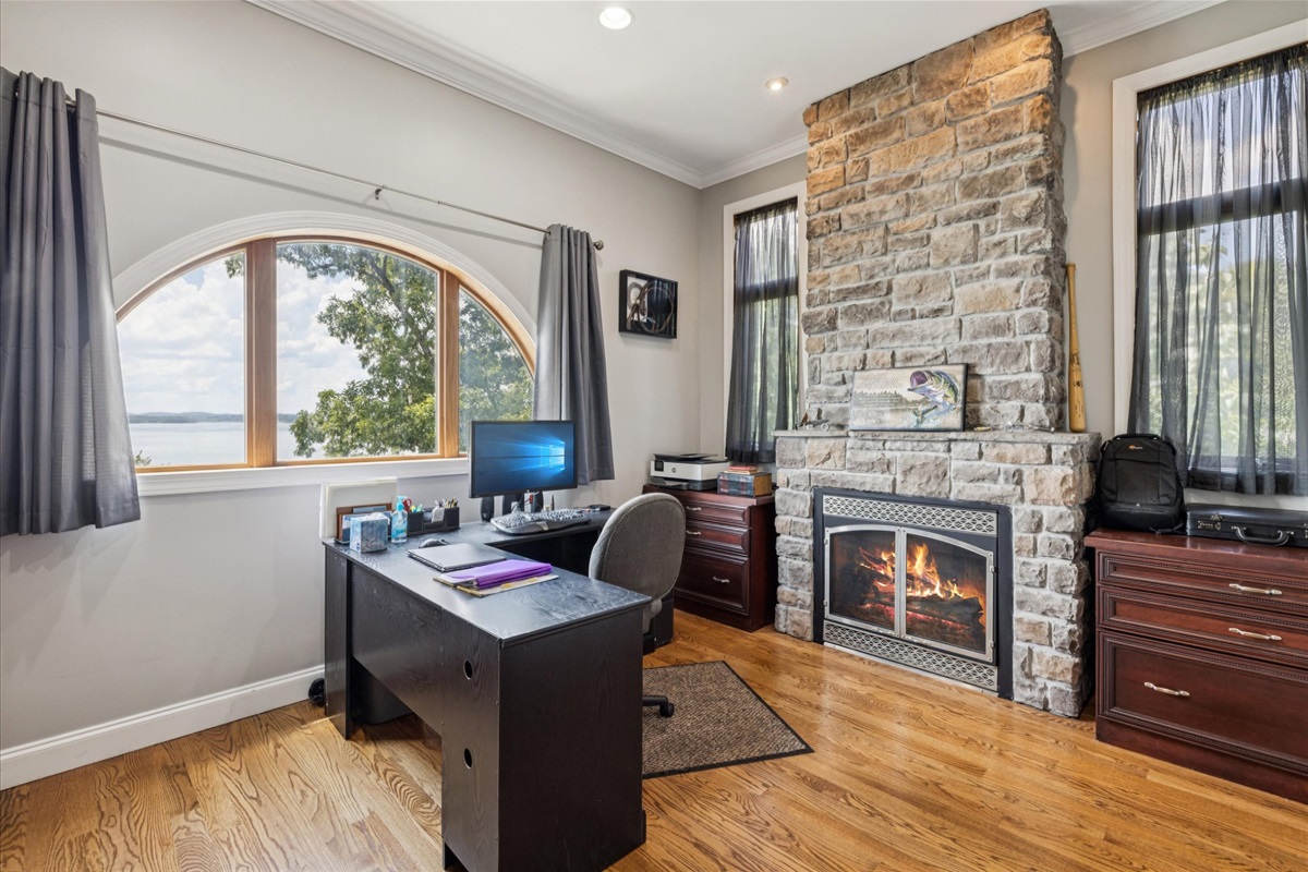 Large Study with full view of water and propane fireplace