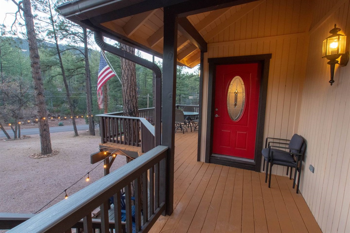 Deck #3 of 3  with red door entrance  to the main level