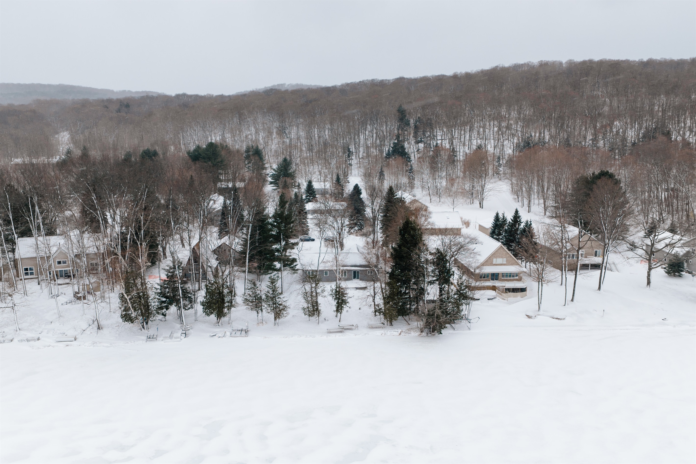 Aerial view of waterfront home