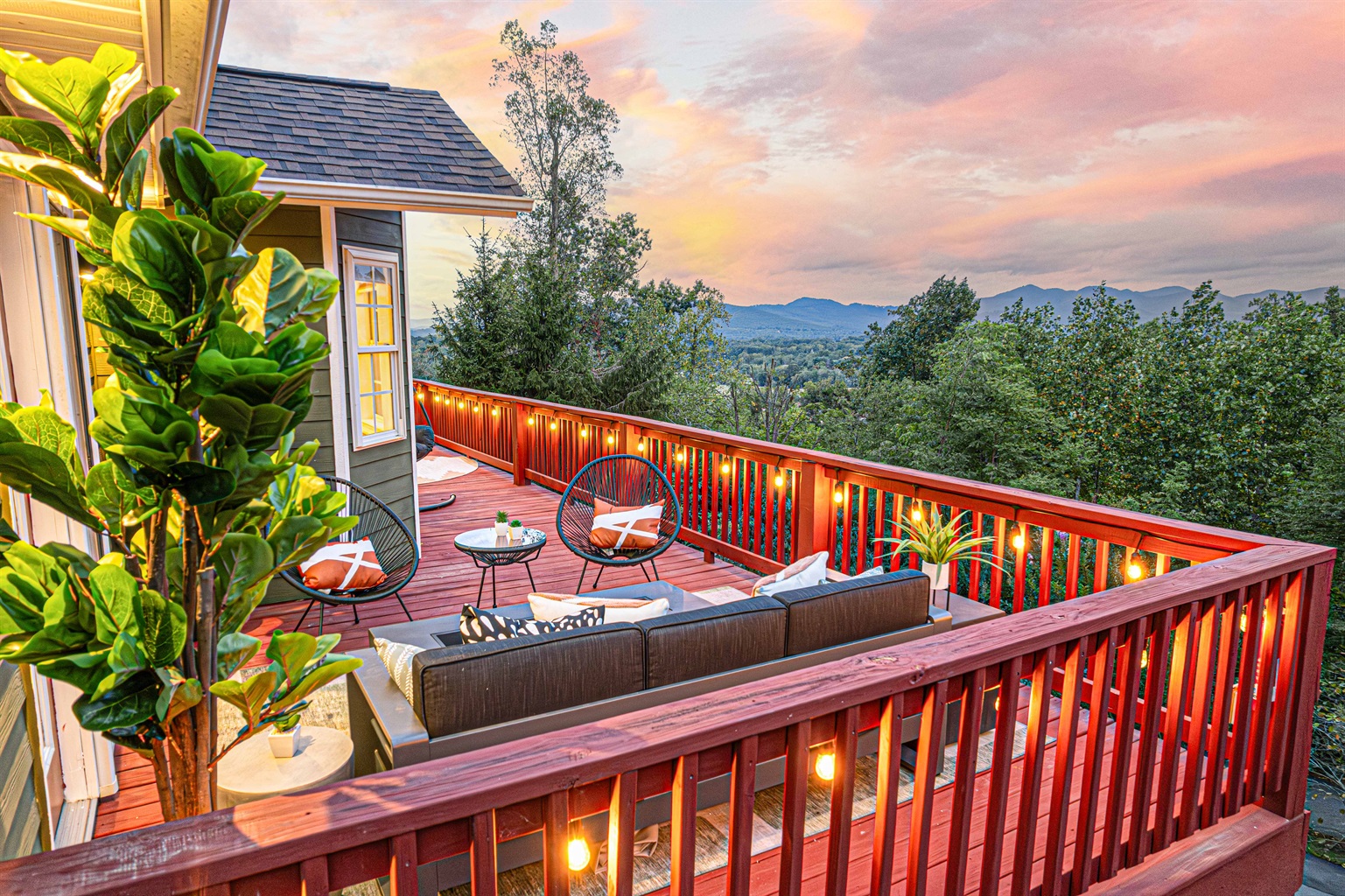 Experience the magic of twilight from above, with the property glowing under the evening sky.