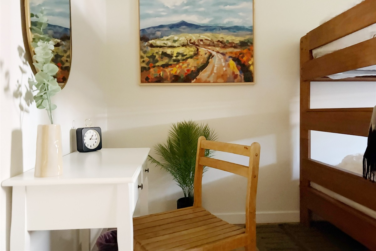 Desk in queen bunk bedroom