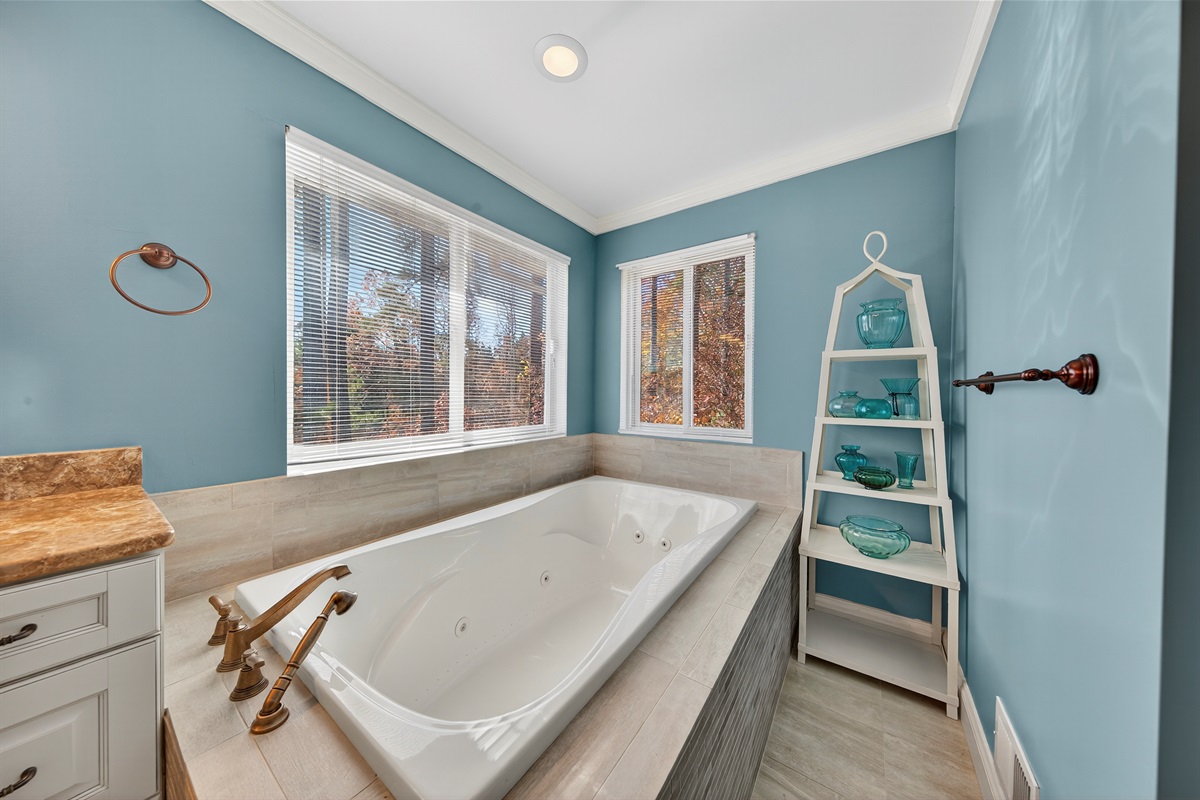 Relax and recharge in the spa-style soaking tub after a day outdoors.