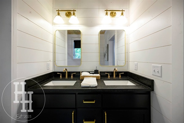 Double sink with hair dryer included