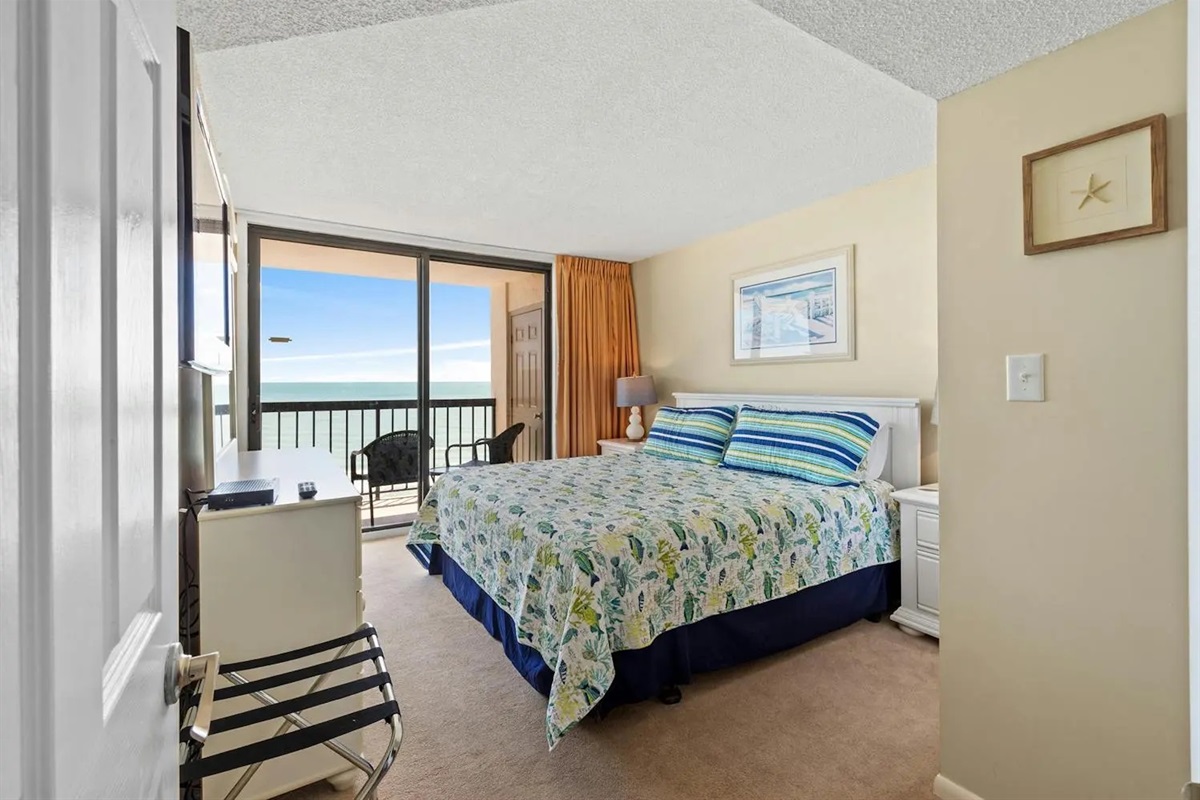 Oceanfront Main Bedroom with king and balcony access