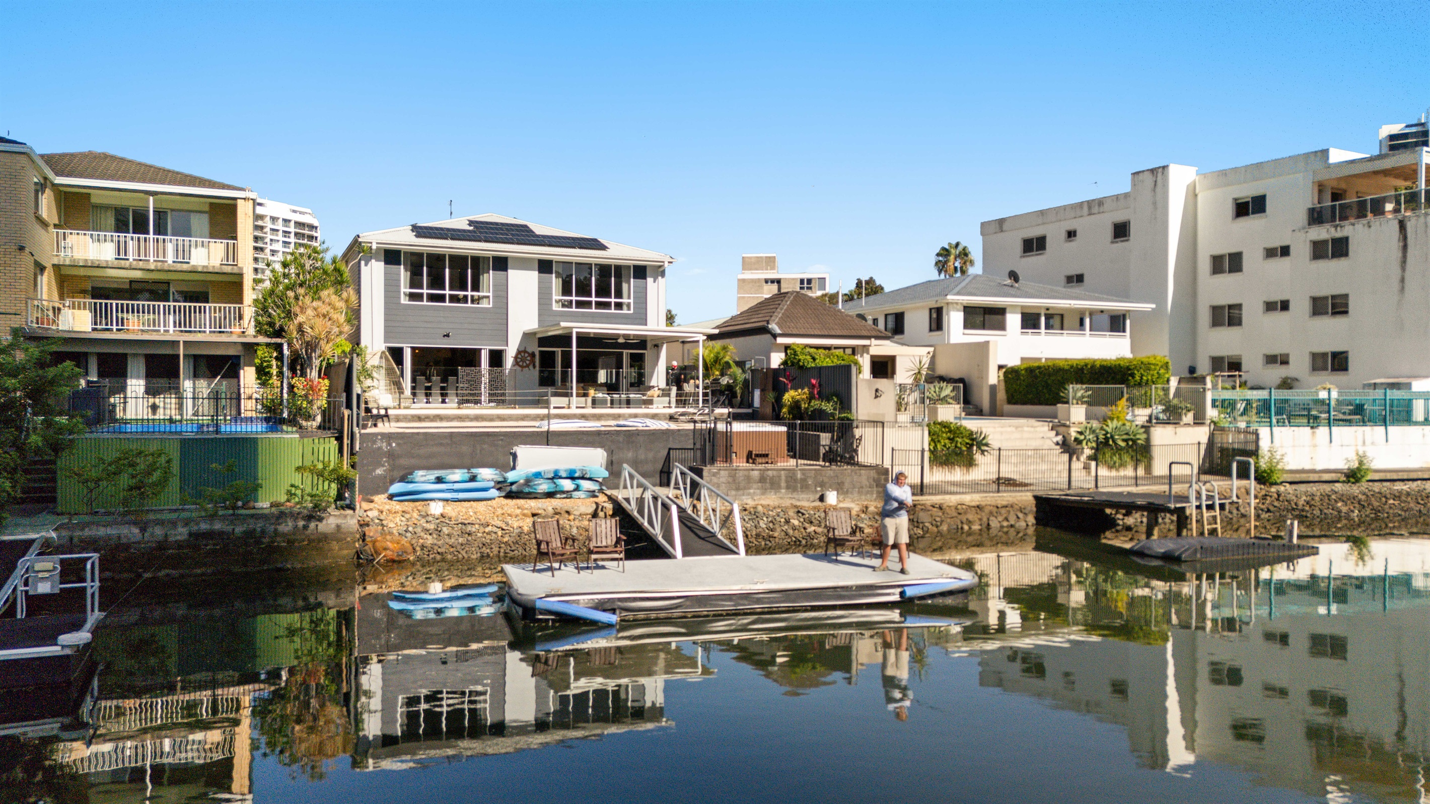Peaceful river-front setting surrounded by luxury waterfront homes.