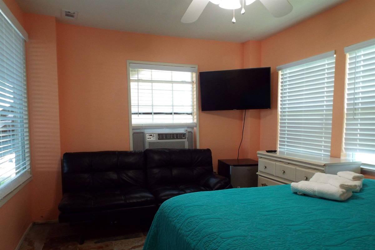Flat screen TV in the downstairs bedroom