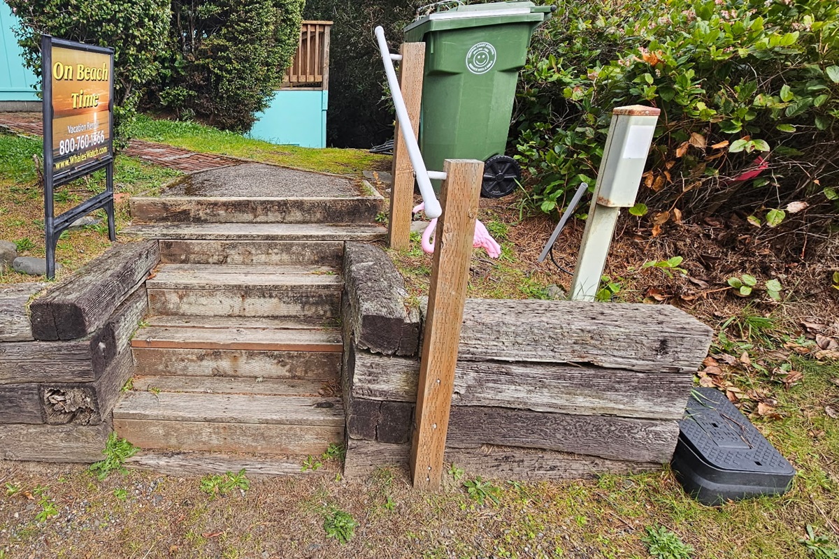 photo of stairs into yard, after that there are no stairs
