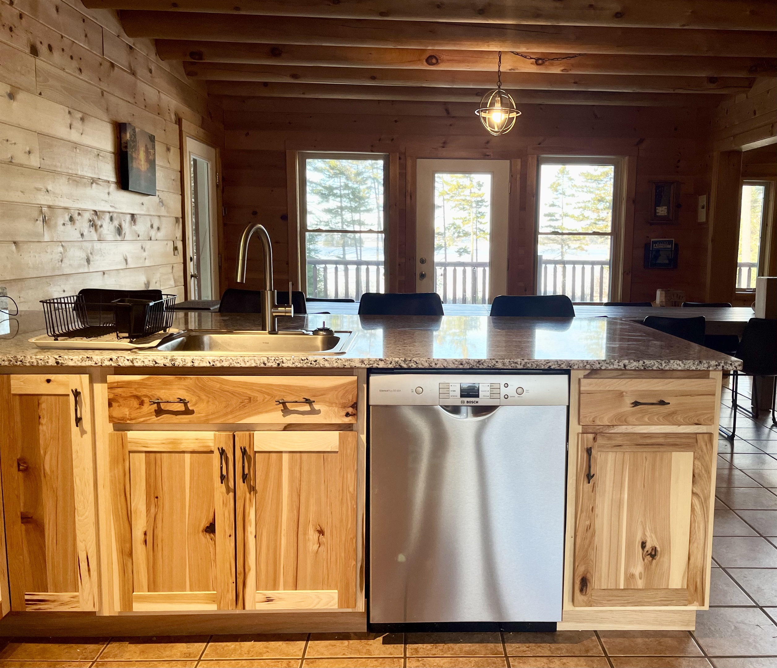 A fully stocked kitchen with all the appliances, cookware, and gadgets you'll need to enjoy family meals, and enjoy coffee breaks with lake views!