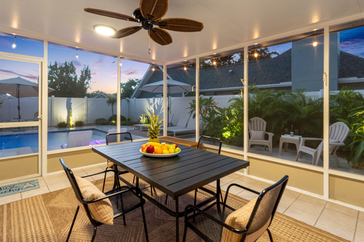 Step into paradise in your fully screened lanai and poolside retreat—perfect for morning coffee or sunset cocktails.
