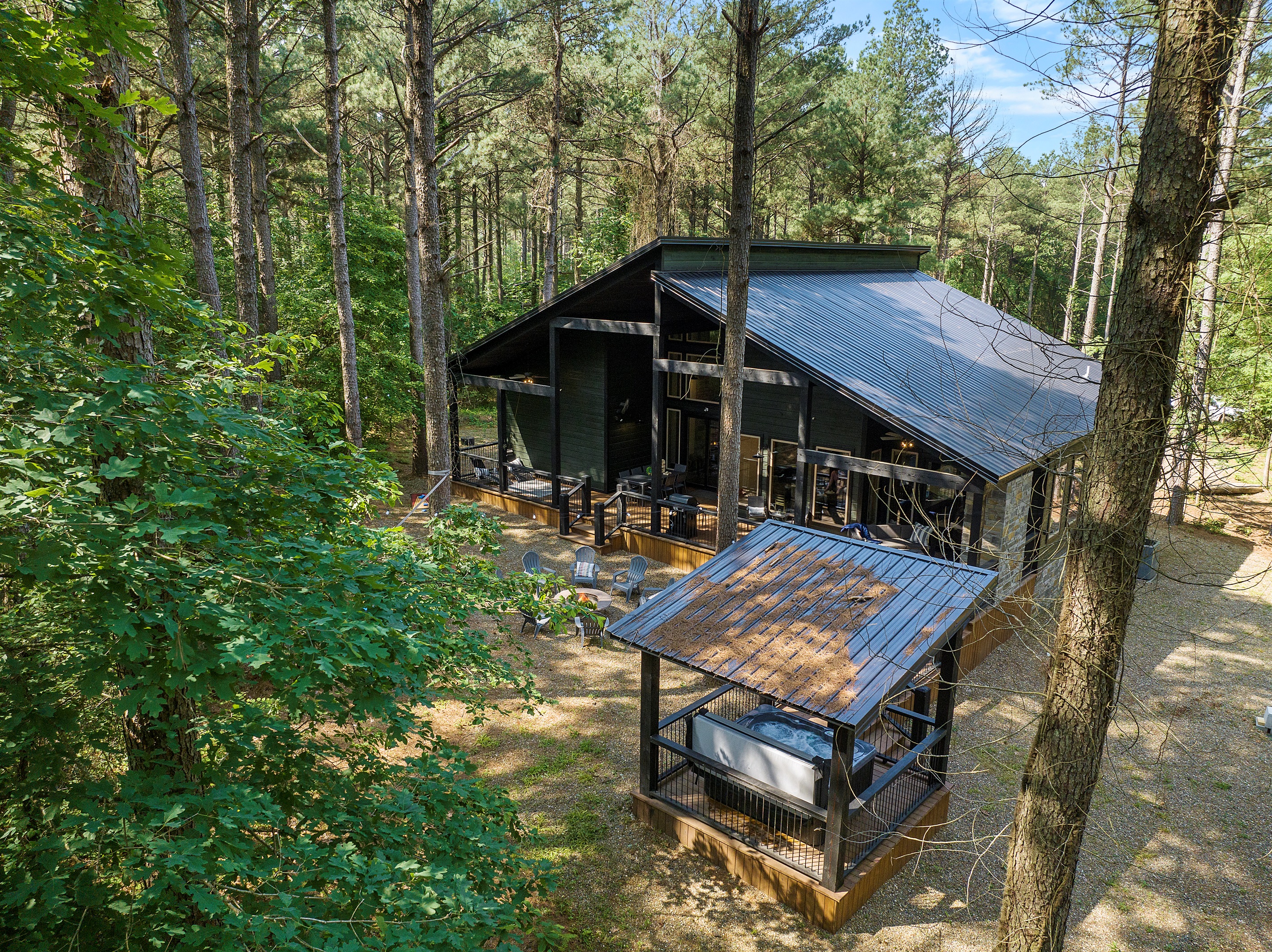 Cabin surrounded by peaceful forest views