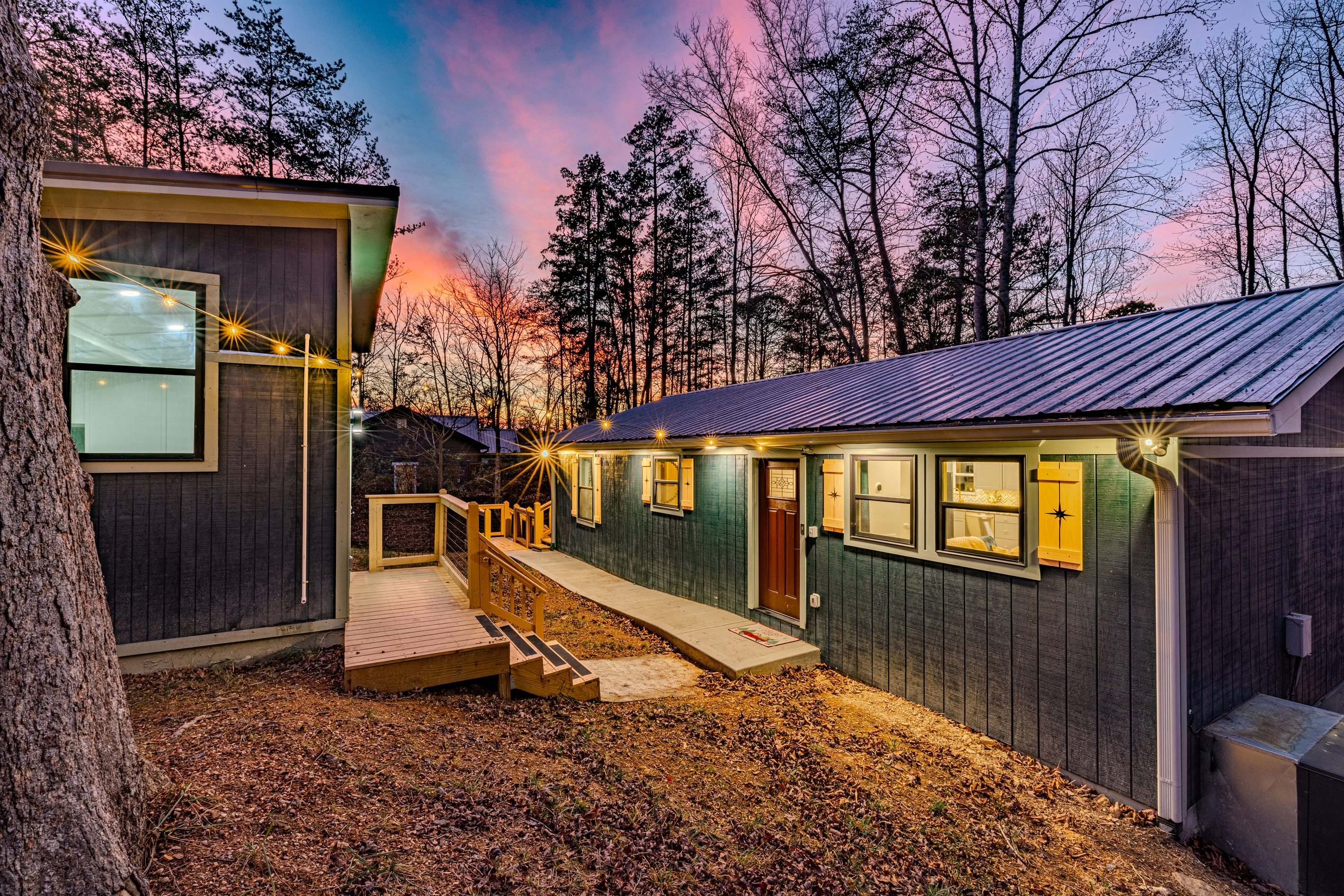 Mid Mod Mountain Bliss features a detached indoor pool room.