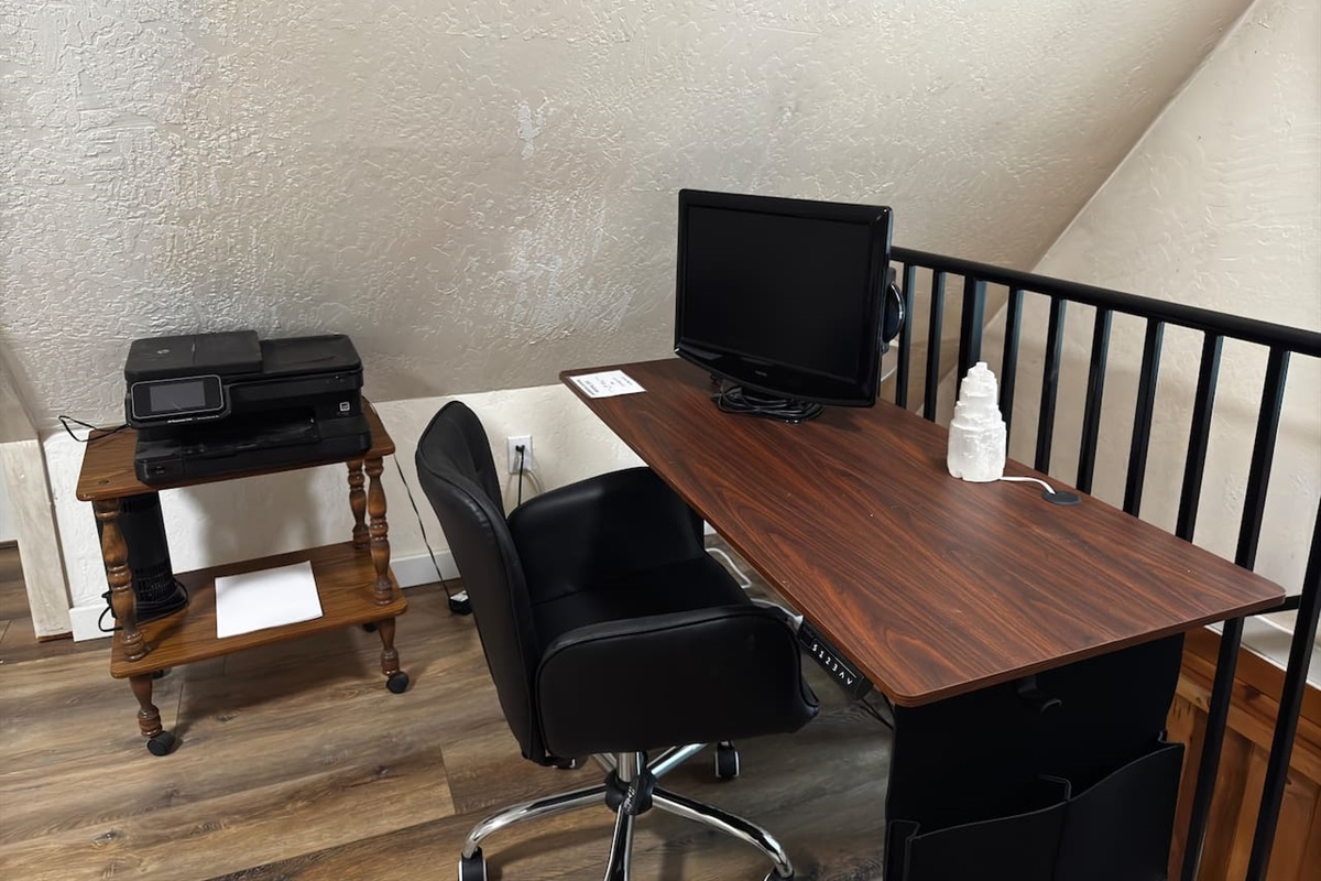 Work while you play (if you have to!) Print lift tickets, boarding passes and more. Enjoy the standing desk and view of the trees as you take advantage of your company's "work from anywhere" policy.