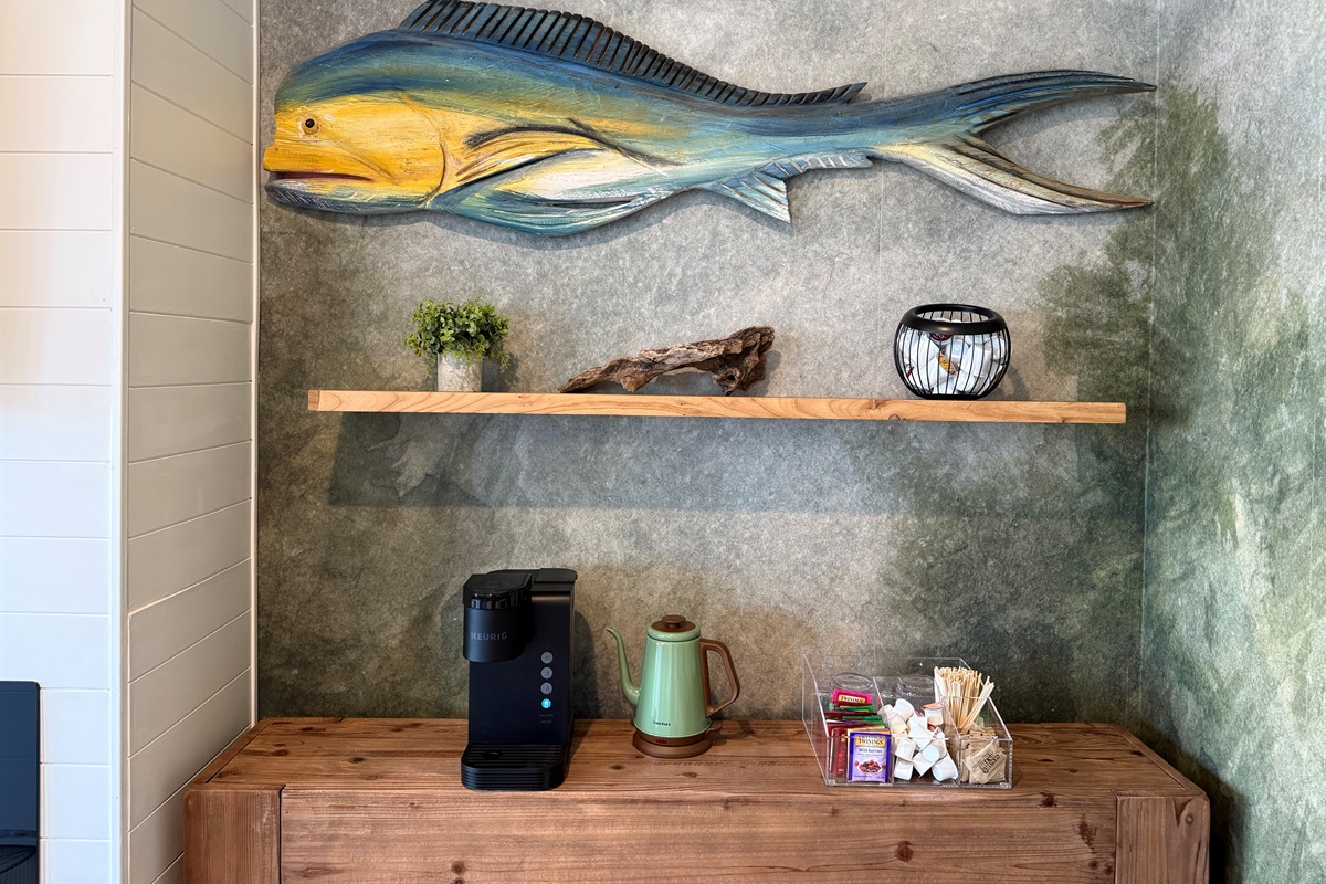 The Intracoastal Suite is complete with the coffee and tea bar for your morning cup on your deck. 