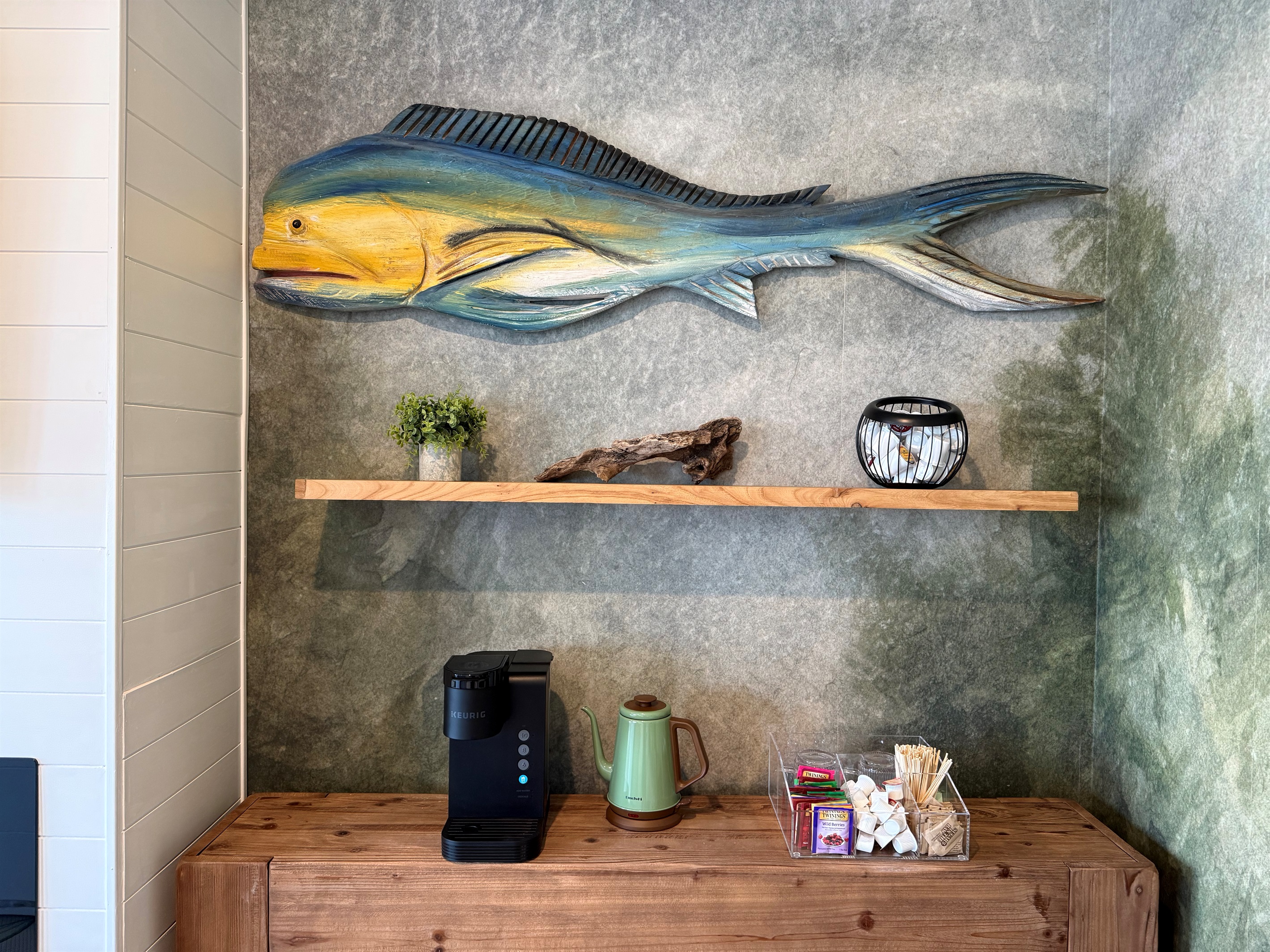 The Intracoastal Suite is complete with the coffee and tea bar for your morning cup on your deck. 