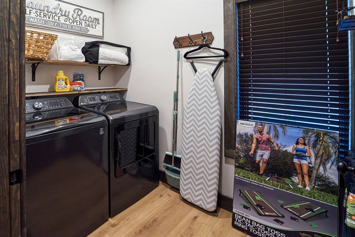 Full sized washer and dryer with fun outside game