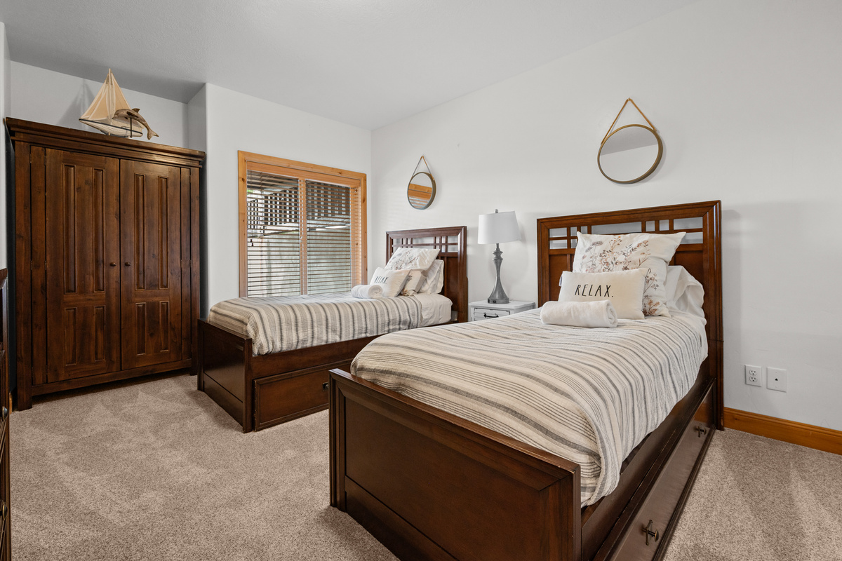 Twin bedroom is a great setup for kids, teens, friends, or additional guests.