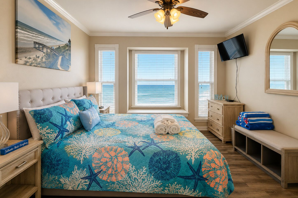 Beach view from the primary bedroom