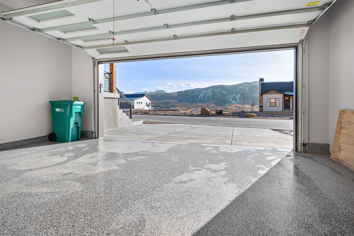 Garage with open views of the surrounding mountains and neighborhood.