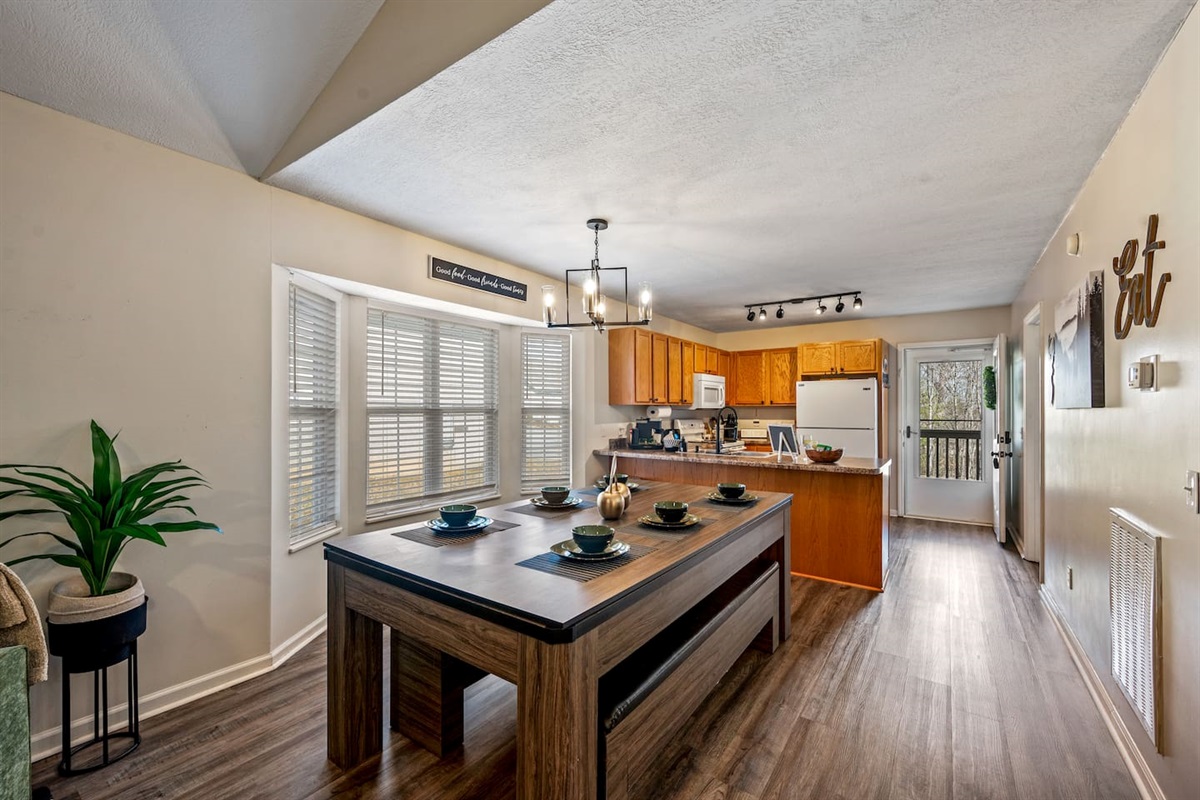 Large dining table with seating up to 6 people 