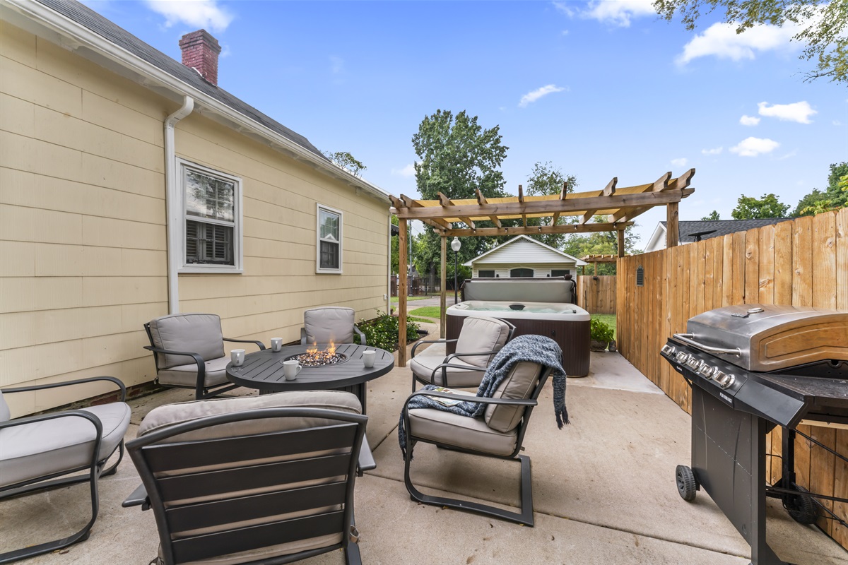 Back porch cushioned seating.
