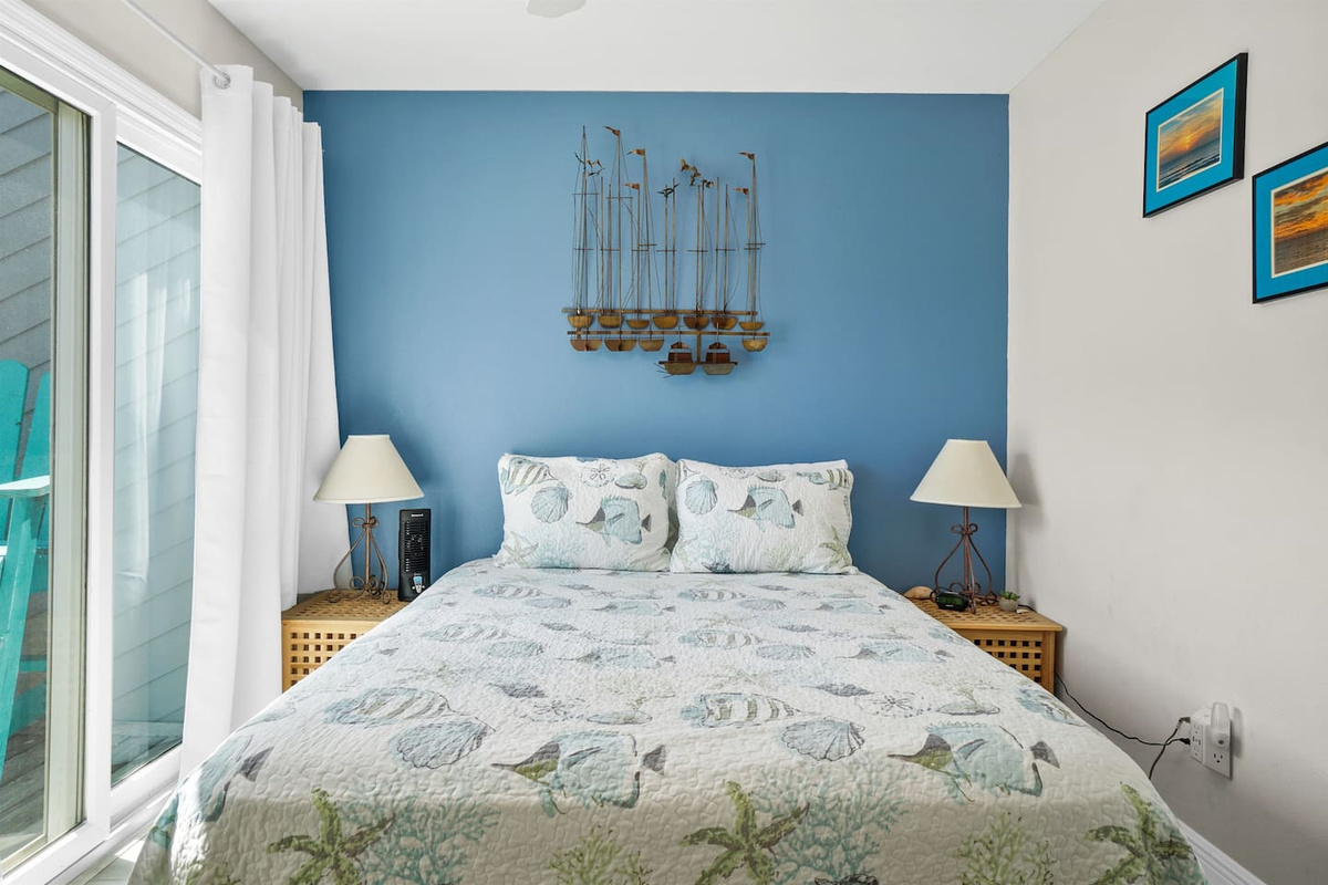 Wake up in the serene queen bedroom feeling rested &mdash; quiet, comfortable, exactly what vacation should be.