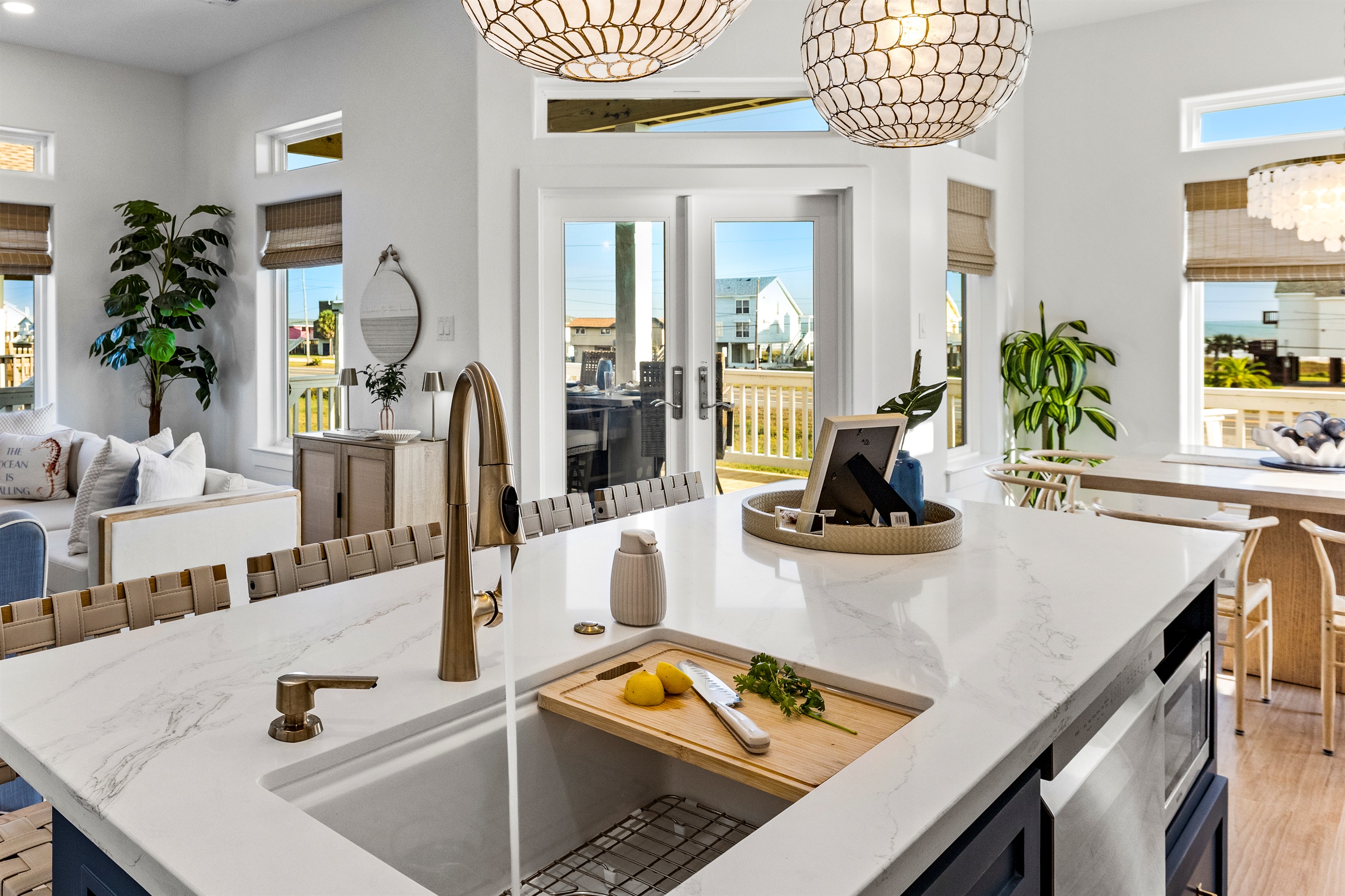 Kitchen bar seats four.