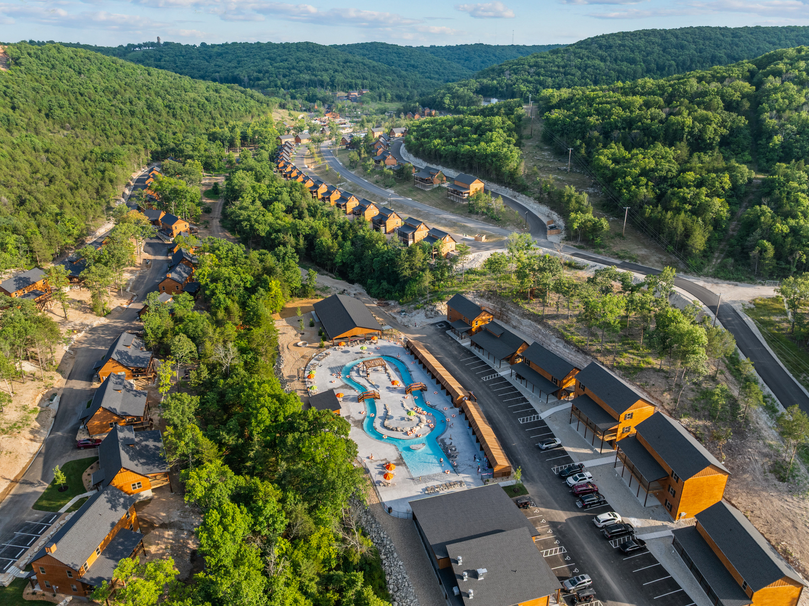 Splash down at the Tall Timbers Camp lazy river and water park, an easy walk from Lone Star Lodge in Branson-area Hollister, Missouri.