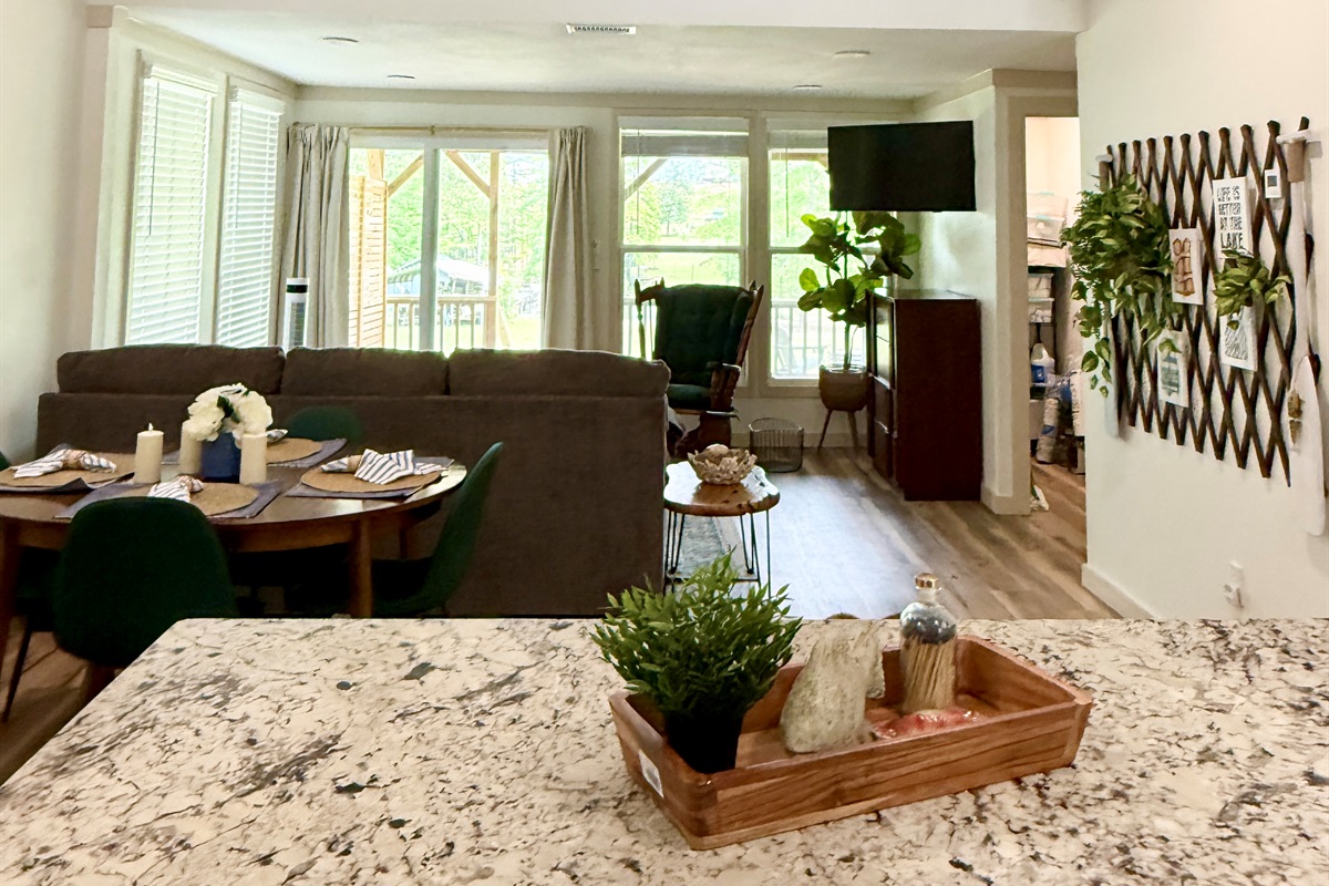 Open concept kitchen/dining and living space