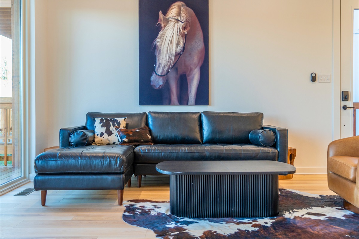 Inside, comfortable seating provides an easy place to unwind after time spent on the lake.