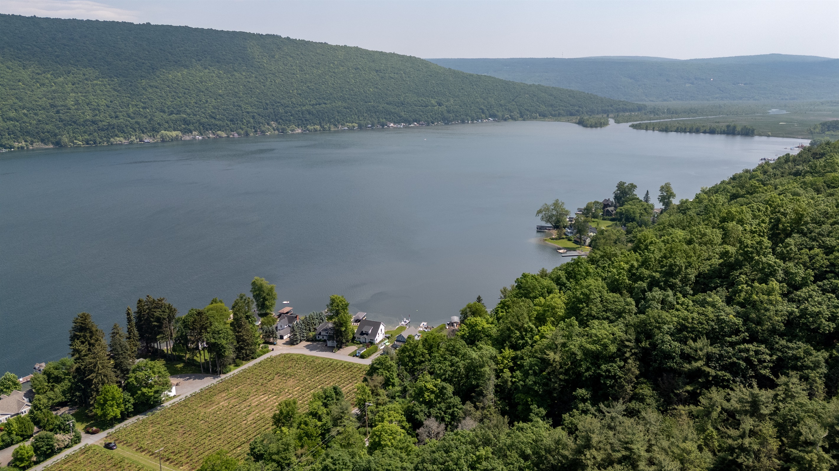 An expansive panoramic of the Finger Lakes—rolling hills, forest-lined shores, and tranquil waters highlight the unmatched natural beauty of this destination.