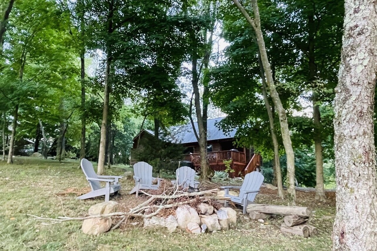 Fire pit is located in the back yard