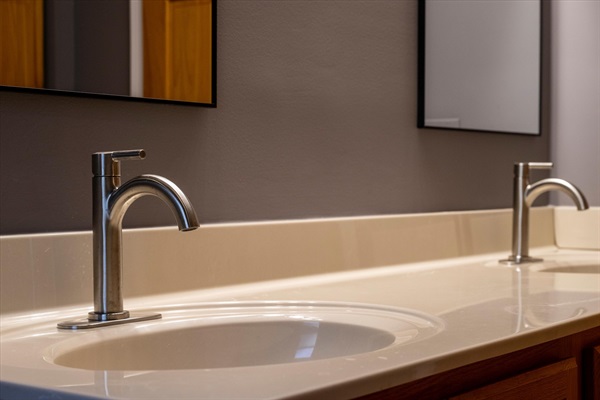 A closer look at the double vanity—plenty of space for everyone to get ready comfortably.